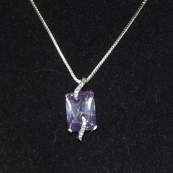 Amethysts & CZ Stones Necklace 925 SS 59.5 Ct - Picture 2 of 7